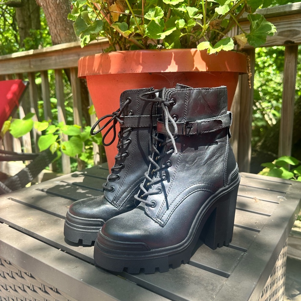 Aldo Black Leather Ankle Combat Boots, New No Box, Size 6.5, EUR 37 Uk 4 - Picture 9 of 13